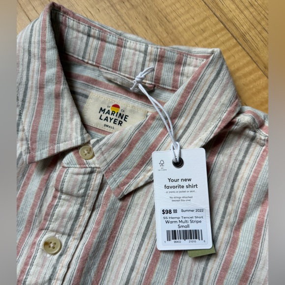 Marine Layer Men's Size Small Tencell Striped Button Down Shirt - New with Tags - Picture 1 of 3